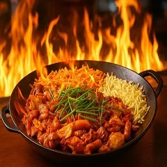 Dakgalbi with flames